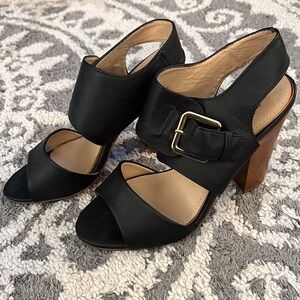 H&M Black Open-Toe Buckle Block-Heel Sandals